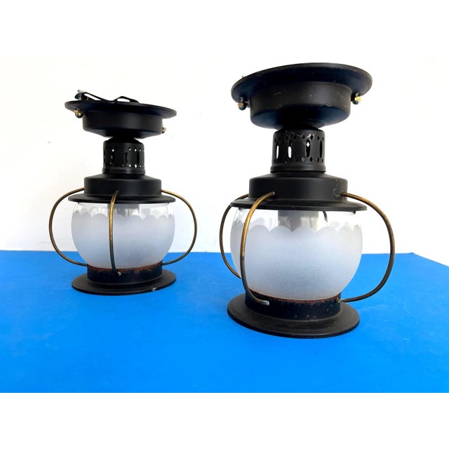 Black 1960s Nautical Lantern Lights, Pair For Sale - Image 8 of 16