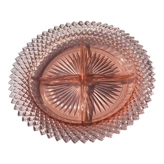 Anchor Hocking Pink Divided Glass Plate For Sale