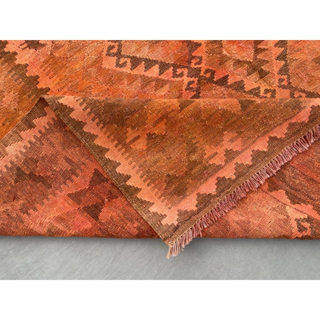 Vintage Overdyed Medallion Kilim Rug, Handwoven Wool, 6x10, Terracotta For Sale - Image 12 of 12