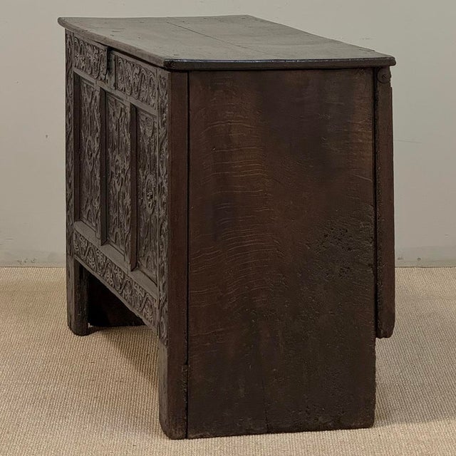 18th Century Dutch Gothic Revival Period Carved Oak Trunk ~ Blanket Chest For Sale - Image 11 of 18