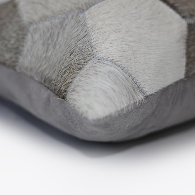 2020s Luxury Hexagon Genuine Hair-on Cowhide Pillow 18x18 | Handmade For Sale - Image 5 of 6