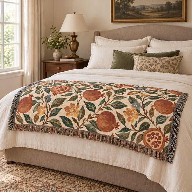 Morris & Co. Arts and Crafts Pomegranate Woven Throw Blanket – 60 × 50 For Sale - Image 4 of 5