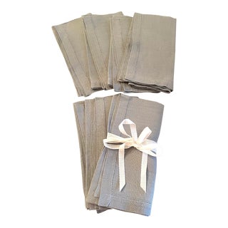 Vintage Dove Grey Linen Napkins- Set of 7 For Sale