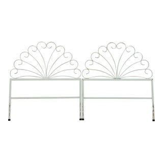 Pair of White Wrought Iron Twin Headboards French Country Farmhouse Whimsical For Sale