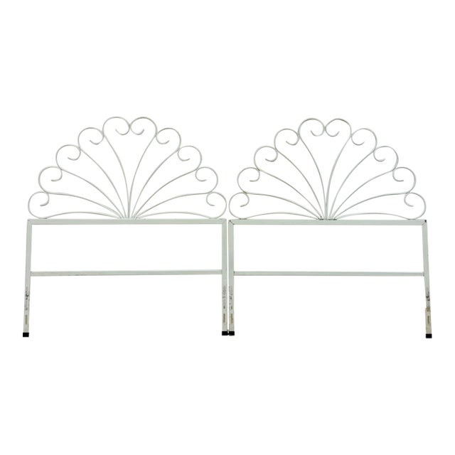 Pair of White Wrought Iron Twin Headboards French Country Farmhouse Whimsical For Sale