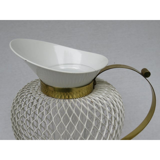 Mid-Century White & Yellow Metal & Brass Umbrella Stand, Tray, & Jug , Set of 3 For Sale - Image 11 of 18