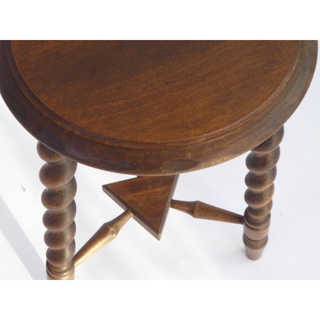Brown Small Vintage Rustic Round Barley Stool, 1920s For Sale - Image 8 of 9