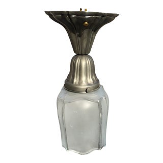 Vintage Sheffield Nickel Flush Mount Fixture With Signed Phoenix Frosted Shade For Sale