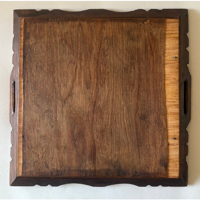 Vintage Mexican Carved Wood and Floral Tile Tray For Sale In Palm Springs - Image 6 of 10