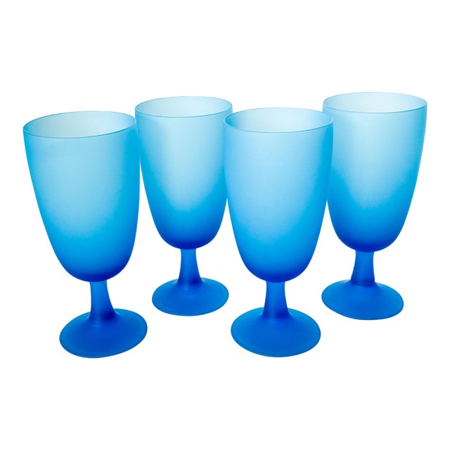 1960s Carlo Moretti Satinato Electric Blue Goblets- Set of 4 For Sale