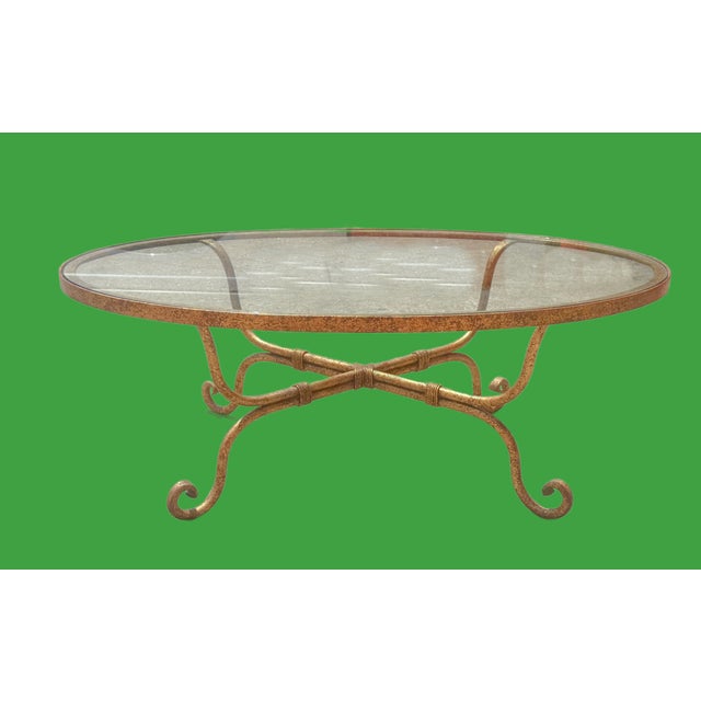 Late 20th Century Hollywood Regency Gilt Wrought Iron Glass Top Oval Cocktail Table For Sale - Image 15 of 16