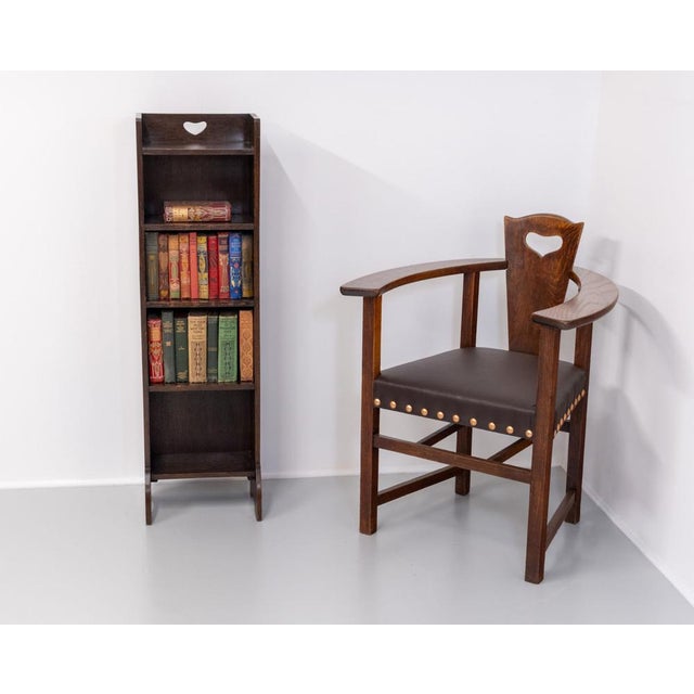 Heart Narrow Open Bookcase in Oak from Liberty & Co., 1905 For Sale - Image 4 of 12
