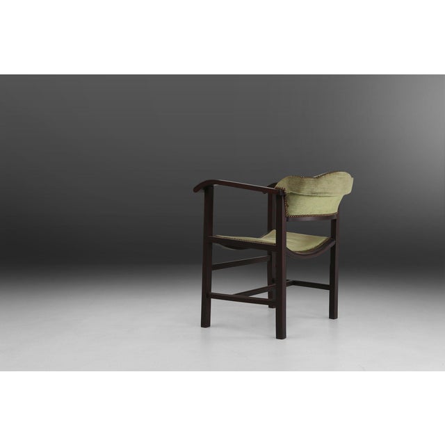 Art Deco Armchair in Black Lacquered Wood and Green Velvet, Belgium, 1930s For Sale - Image 9 of 13