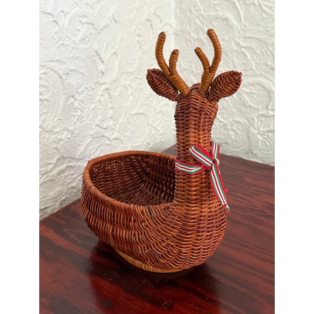 Anthropologie Vintage Wicker Reindeer Basket Christmas Holiday Decor For Sale - Image 4 of 9