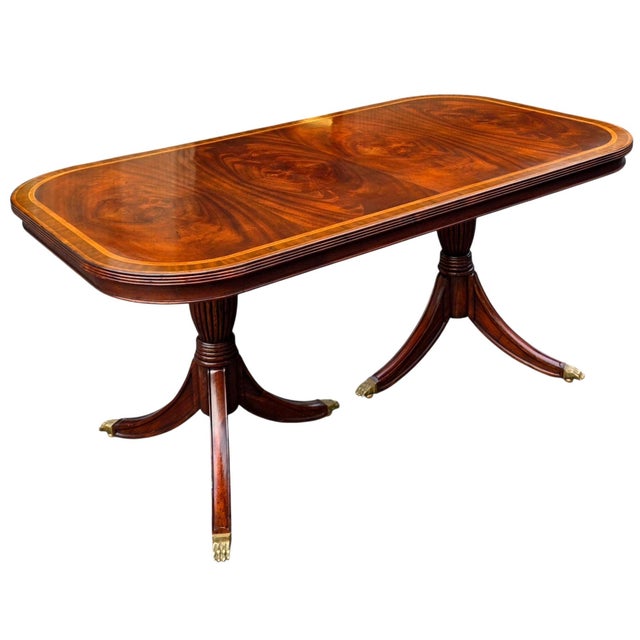 Traditional Jonathan Charles Regency Crotch Mahogany Non-Extendable Dining Table For Sale - Image 3 of 12
