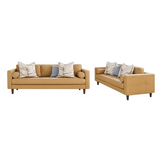 Contemporary Saddle Aniline Leather Sofa For Sale