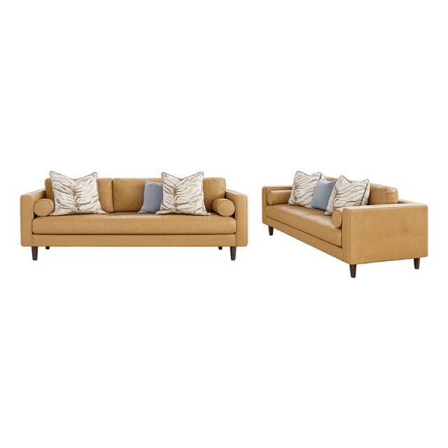 Contemporary Saddle Aniline Leather Sofa For Sale
