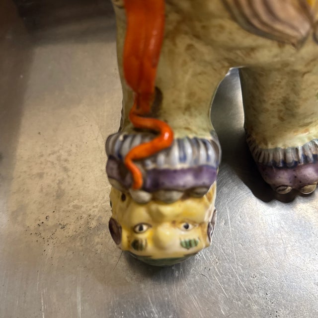 Vintage Multi-Color Porcelain Foo Dog Made in Hong Kong For Sale In Miami - Image 6 of 12