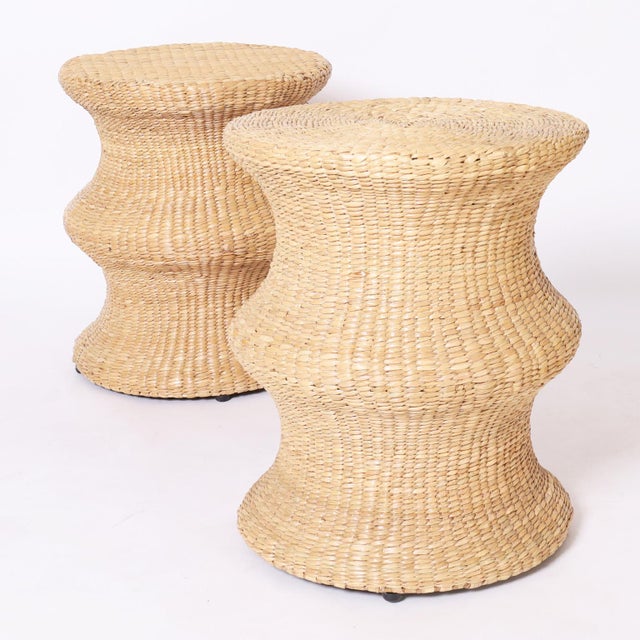 Mid-Century Modern Pair of Woven Reed Mid Century Style Stands For Sale - Image 3 of 8