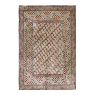 Hand-Knotted Antique Hereke Rug in Beige and Pink Geometric Pattern For Sale