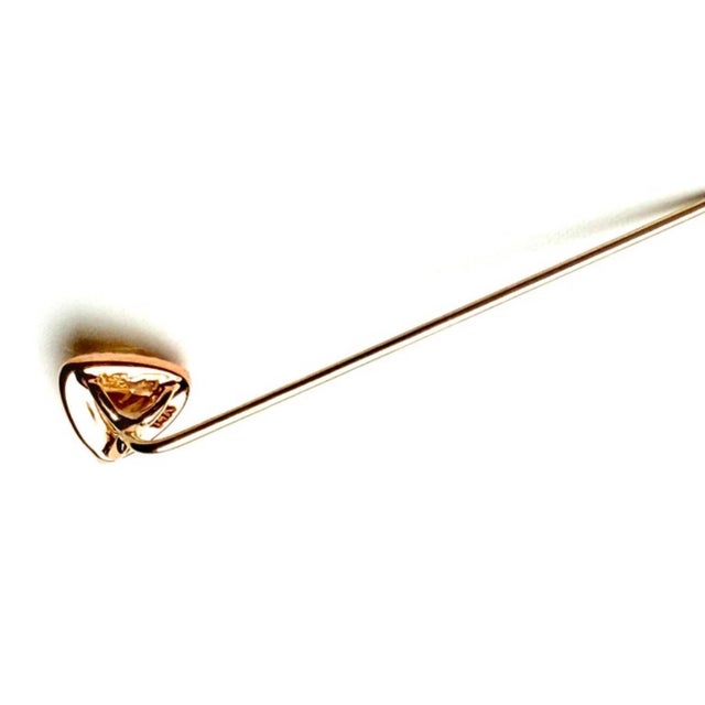 Modern 14k Yellow Gold Halo Diamond Pin Featuring a Triangular Ceylon Yellow Sapphire For Sale - Image 3 of 9