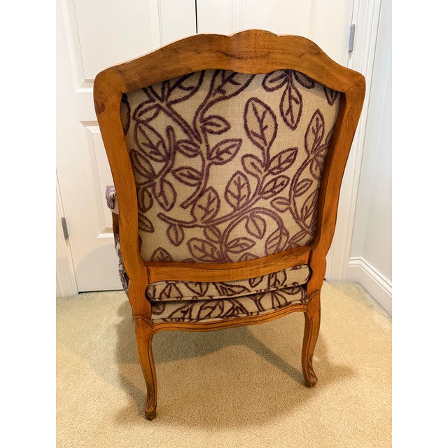 French Louis XV-Style Armchair With Plum Embroidered Upholstery For Sale - Image 3 of 8