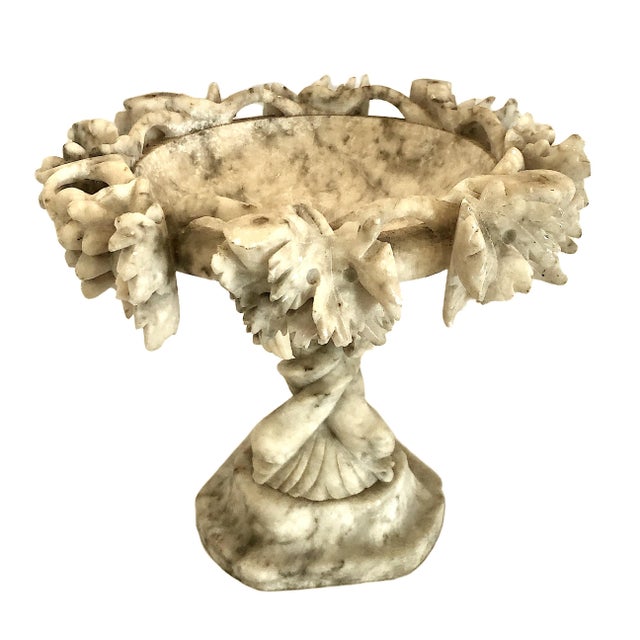 Antique Italian Carved Alabaster Centerpiece With Grape Clusters and Dolphins For Sale In San Francisco - Image 6 of 14