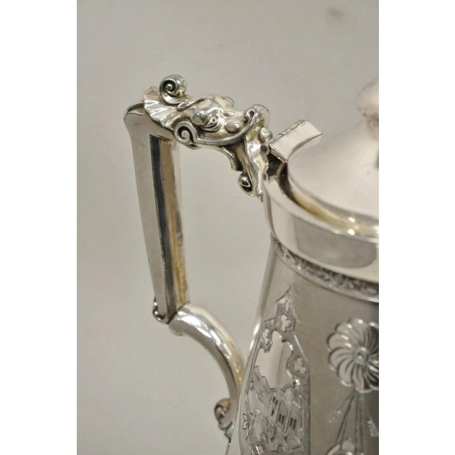 Silver Late 19th Century Victorian Racine Silver Plated Tilting Lemonade Water Pitcher on Stand W/ 2 Goblets For Sale - Image 8 of 15