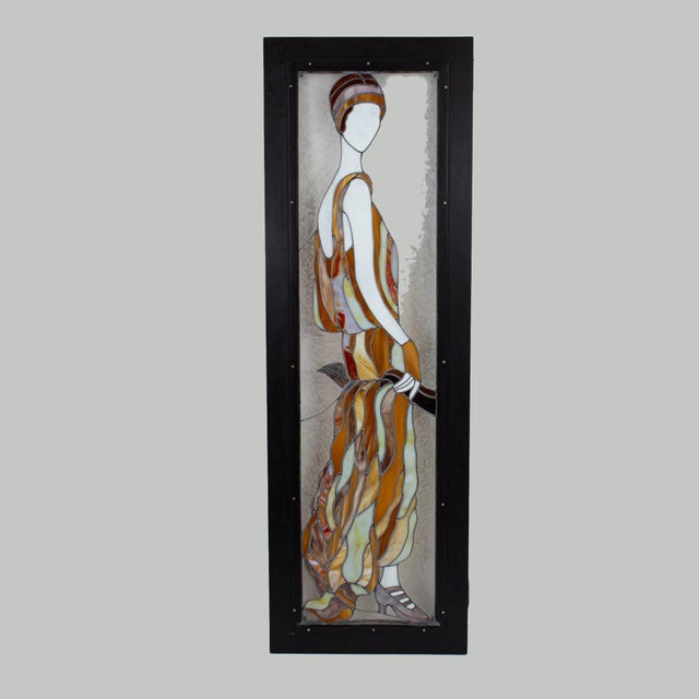 Early 20th-Century American Art Deco Stained Glass Panels in Custom Macassar Screen For Sale In Chicago - Image 6 of 18