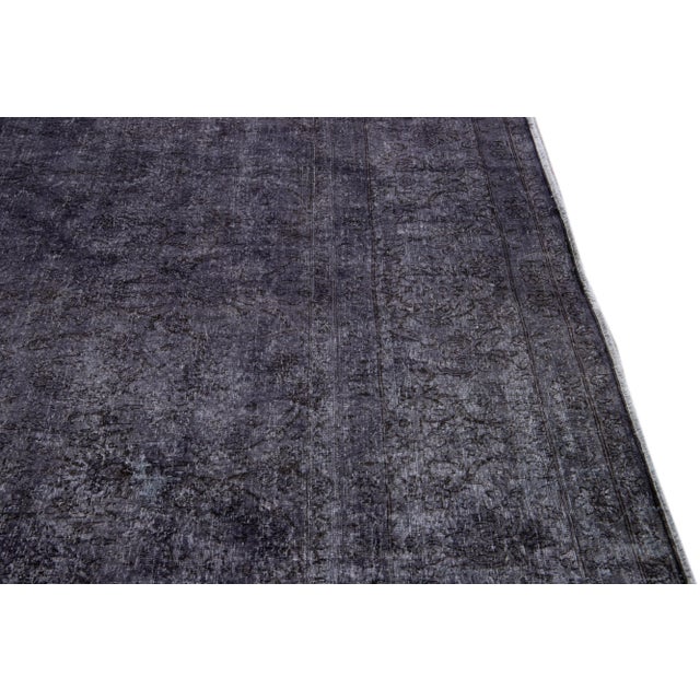 Vintage Persian Overdyed Handmade Medallion Gray Wool Rug For Sale - Image 4 of 11
