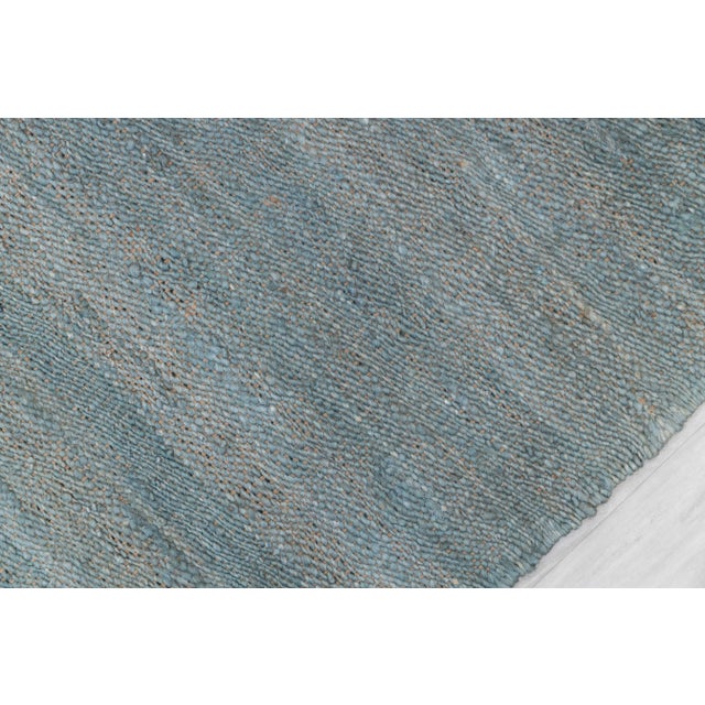 Light Blue Solid Handwoven Premium Natural Jute Yarn Flatweave Rug 10x14 Ft. For Sale - Image 4 of 12