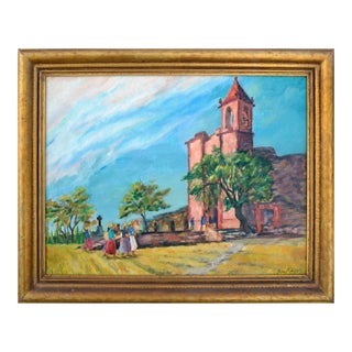 "Pilgrimage" - Mid Century Figurative Landscape by Mary Miller For Sale