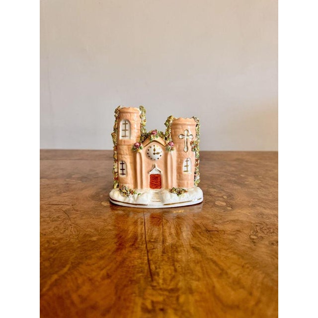 Quality antique Staffordshire flat back castle, having a quality antique Victorian Staffordshire figure of a castle hand...