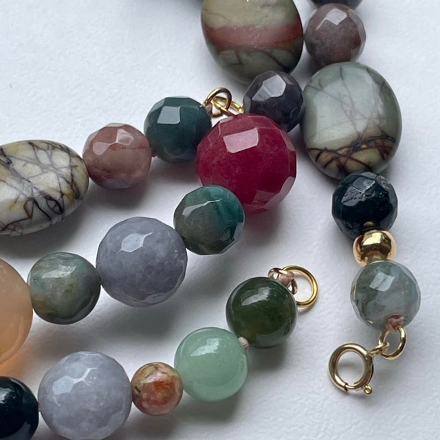 Semi-Precious Polished Gemstone Bead Necklace & Bracelet Set 14k Gold Filled C. 1970s, 2 Pieces For Sale - Image 4 of 12