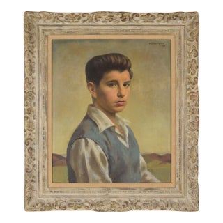 "The Child Star" Mid Century Portrait of a Boy With Brown Eyes Oil on Canvas by William Robert Shulgold For Sale