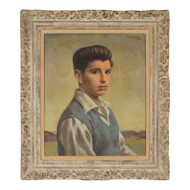 "The Child Star" Mid Century Portrait of a Boy With Brown Eyes Oil on Canvas by William Robert Shulgold For Sale