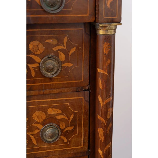 Brown Antique Dutch Marquetry Chest Drawers Tall Boy Inlay (C. 1820) For Sale - Image 8 of 15