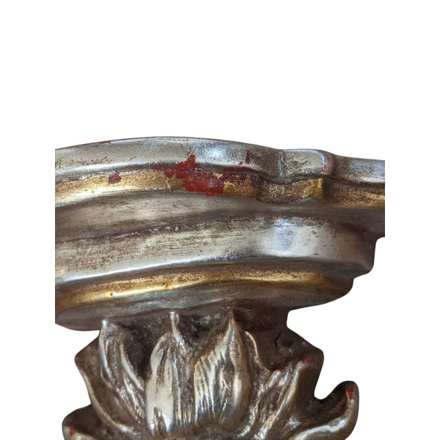 Vintage Silver and Gold Leafed Plaster Pineapple Decorative Wall Brackets- A Pair For Sale - Image 14 of 16