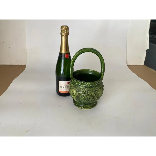 Green 19th Century French Ceramic Majolica Basket Pot For Sale - Image 8 of 9