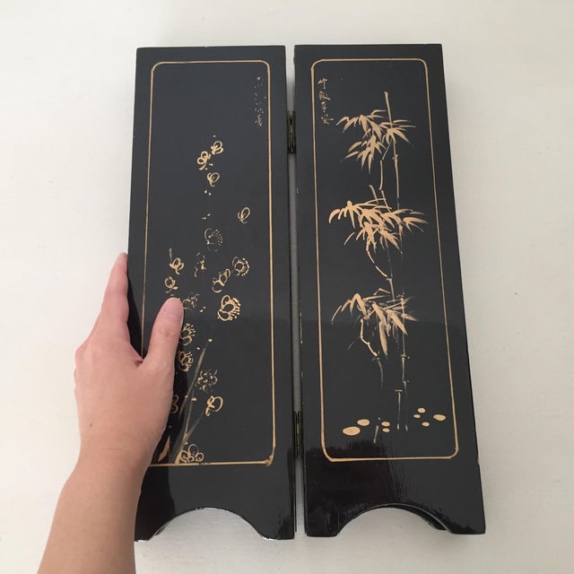 Vintage Chinese Lacquer Tabletop Folding Screen For Sale - Image 12 of 16
