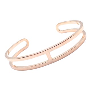 Hermes 18k Rose Gold H Open Cuff Bangle Bracelet For Sale