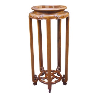 Vintage Chinese Chinoiserie Carved Elm Pedestal Plant Sculpture Stand 26" For Sale