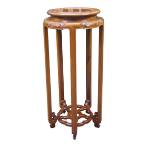 Vintage Chinese Chinoiserie Carved Elm Pedestal Plant Sculpture Stand 26"