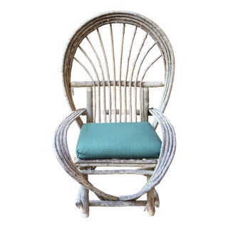 Vintage Rustic Bentwood Twig Hoop Back Armchair With Green Cushion For Sale