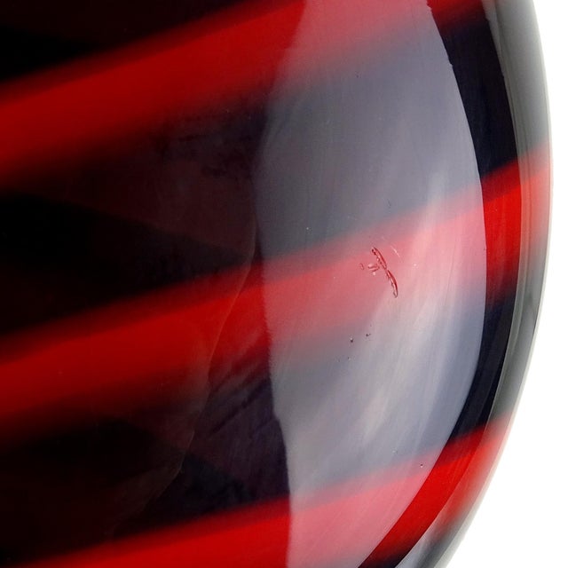Archimede Seguso Signed Murano Black Ruby Red Swirl Italian Art Glass Vintage Vanity Flower Vase For Sale In Orlando - Image 6 of 6