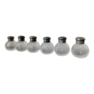 Early 20th Century American Art Deco Diamond Art Glass and Silver Plate Salt and Pepper Shakers- Set of 6