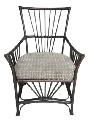 1950s Palecek Wicker Dining Arm Chair Upholstered Dark Wood Tone