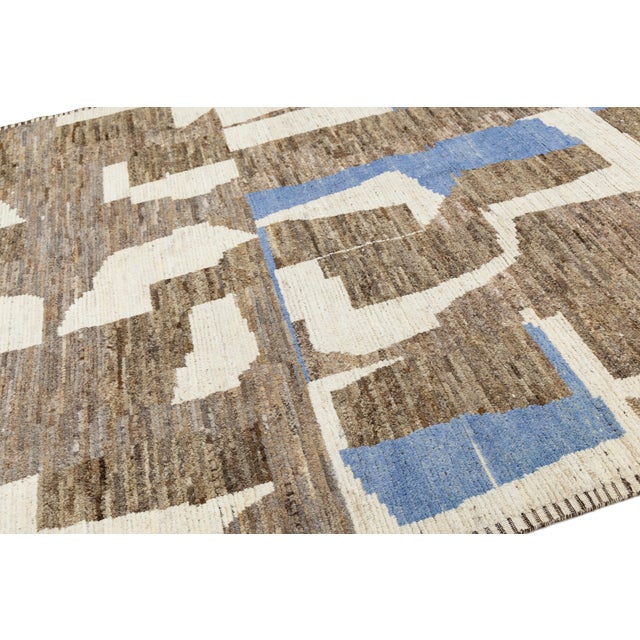 Modern Moroccan Style Wool Rug With Abstract Earth-Tone Geometry For Sale In New York - Image 6 of 11