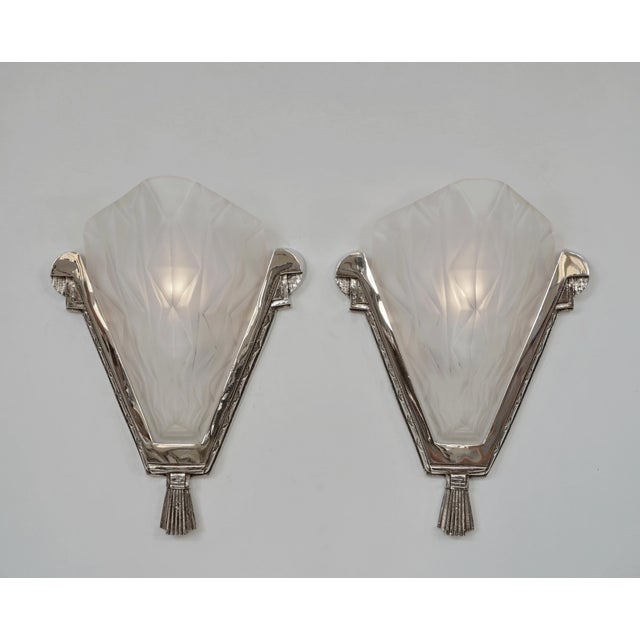 1920s French Art Deco Wall Sconces by Degue 1930 France - A Pair For Sale - Image 5 of 13