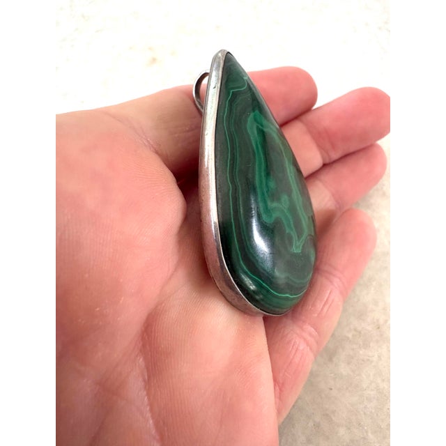 1980s Vintage Sterling Silver Malachite Pendant For Sale - Image 5 of 7